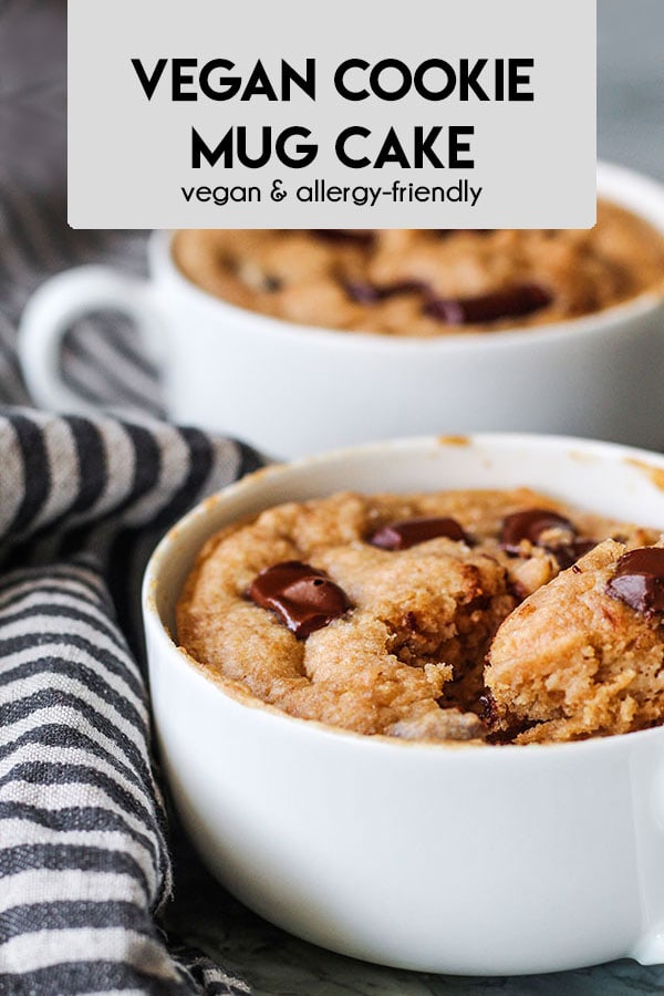 Vegan Cookie Mug Cake that is easy and cooks in under 2 minutes. Fun dessert to try if you need something comforting quick!