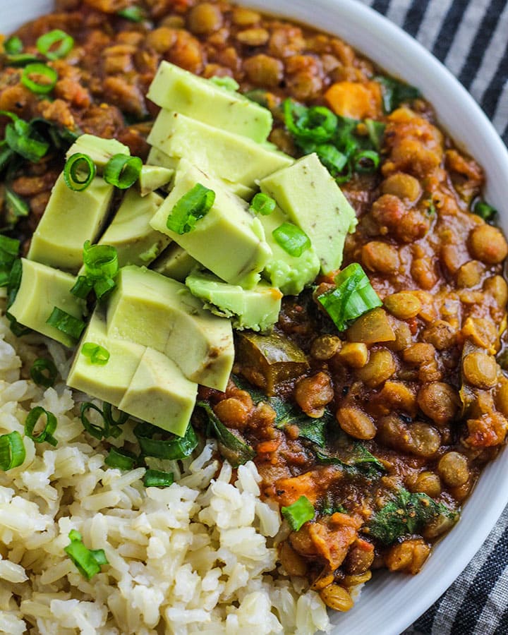 A hearty spiced lentil stew that is focused on flavor and loaded with protein and fiber. 