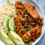 This vegan "pollo" guisado using tempeh, is a take on the classic Dominican stewed chicken I grew up. Still bursting with Latin spices and easy to make!