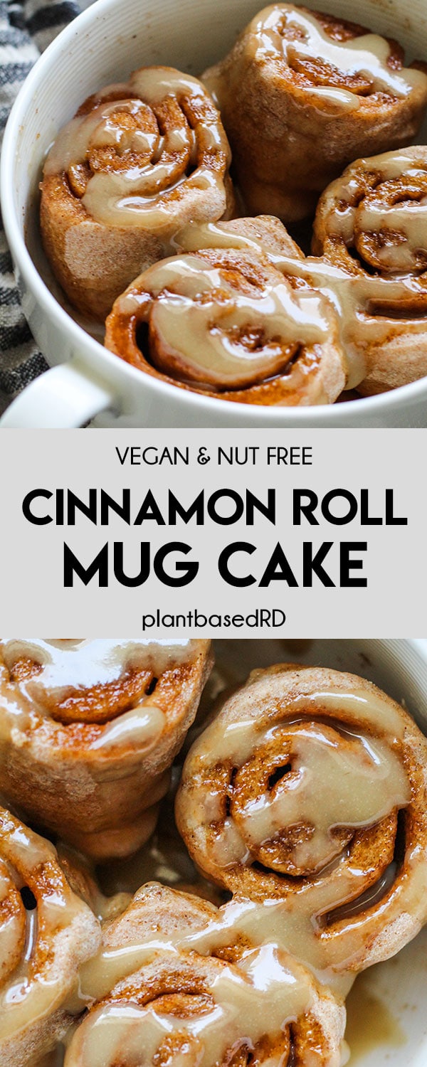 This vegan cinnamon roll mug cake is a fun, single serve dessert that is easy to make, only needs a few ingredients and cooks in about 1 minute. 