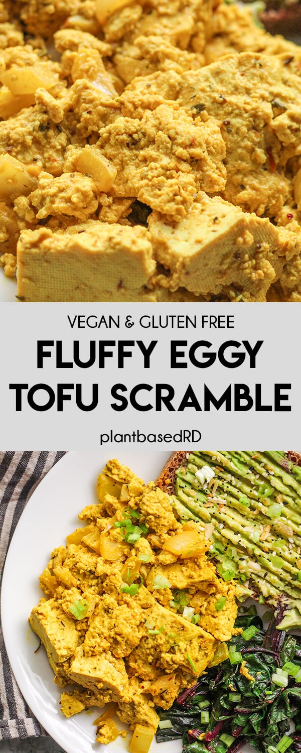 These fluffy tofu scramble are the perfect high protein addition to breakfast or any meal! Quick, easy and just a few ingredients to the fluffiest scramble!