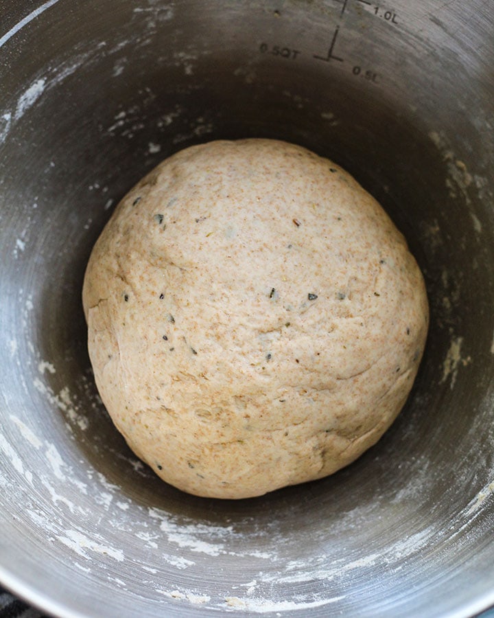 Dough with herbs and spices kneeded into it.