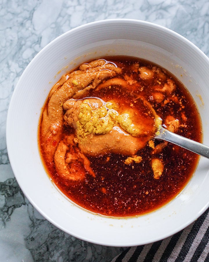 Peanut sauce ingredients in a bowl and ready to stir together.