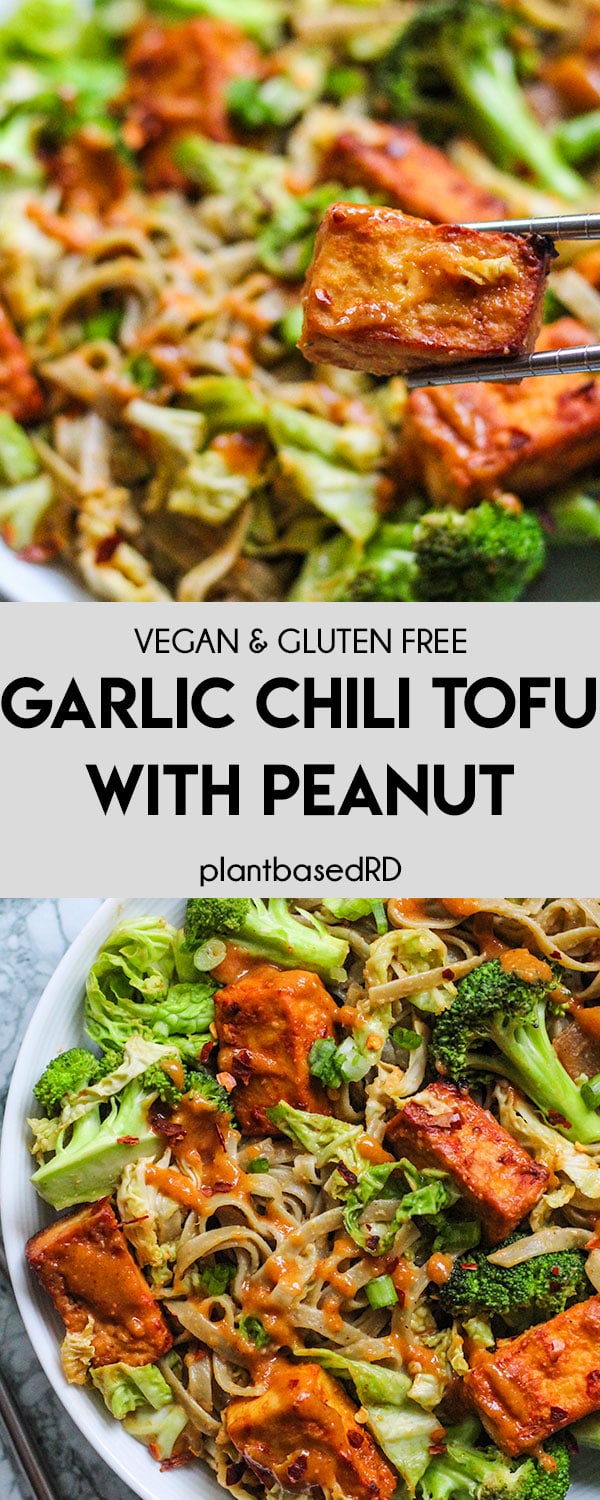 This garlic chili tofu with peanut sauce is a super easy and delicious dinner option that pairs perfectly with noodles or rice for a balanced meal. 