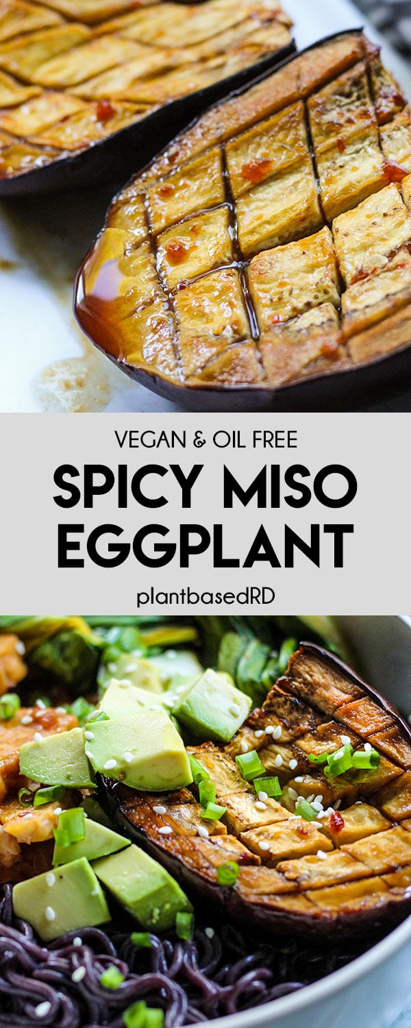 This healthy spicy miso eggplant is full of umami flavor and a hint of sweetness. A delicious compliment to any bowl and super quick and easy to prep in the oven.