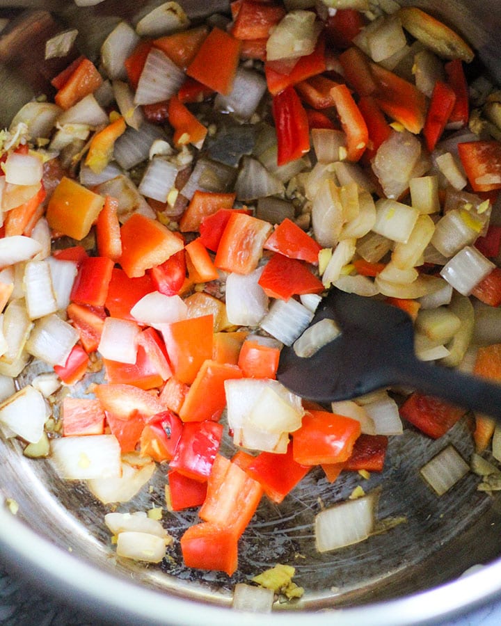 Sauteing onions and peppers. 