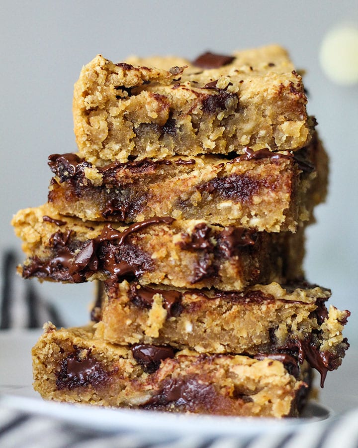 Stack of vegan chickpea blondies.