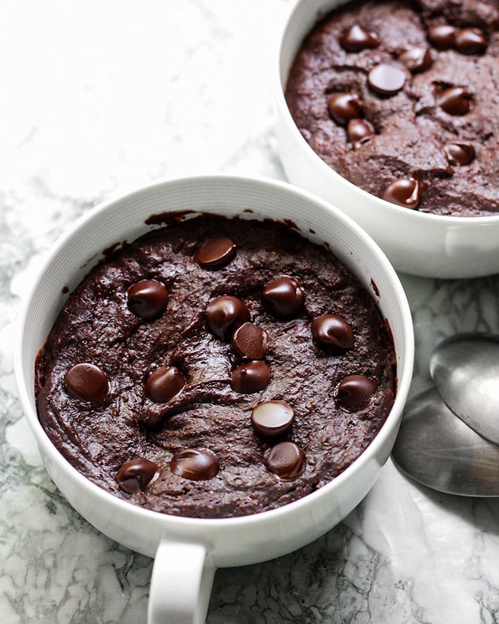 Two mug brownies right out of the microwave.