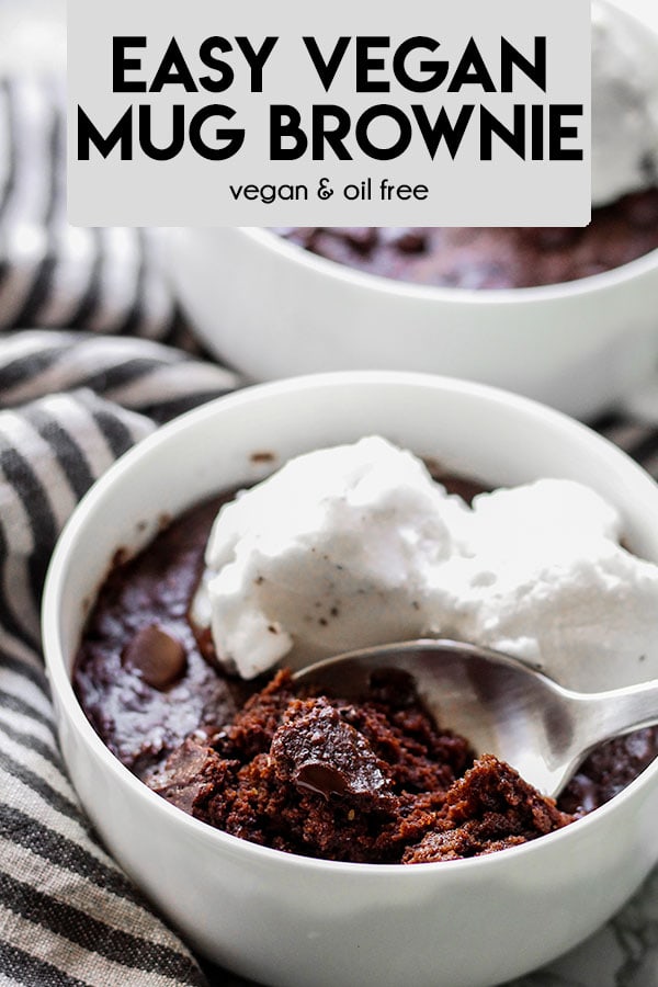 This easy vegan mug brownie for one is dairy free, egg free & uses basic pantry ingredients. Baked in the microwave in just 45 seconds to fudgy perfection.