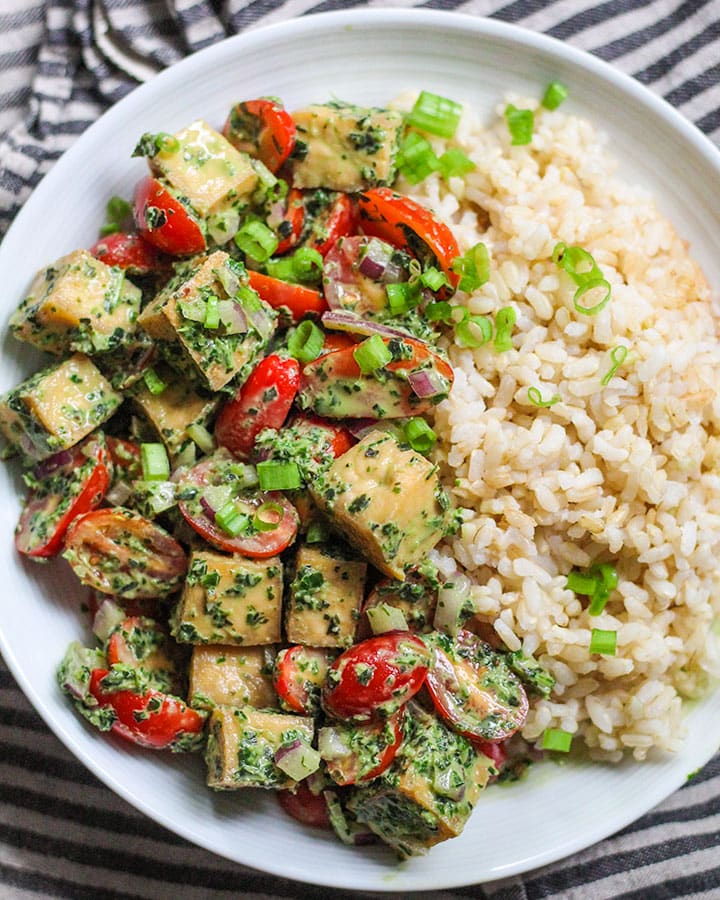 Tahini Pesto Tofu Salad Plant Based RD