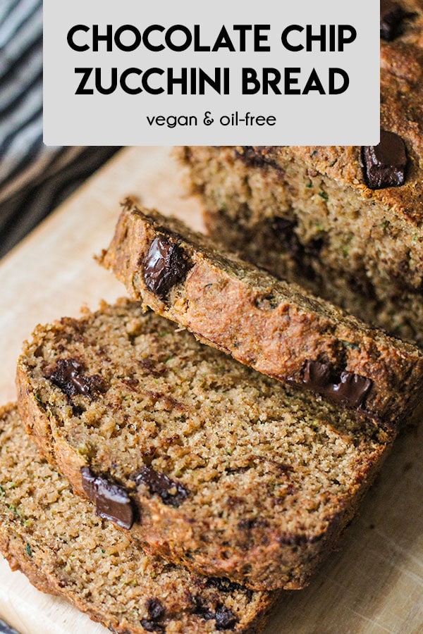 A delicious chocolate chip zucchini bread that is moist, flavorful and tender! A tasty way to get in your veggies. This bread is vegan and whole grain!