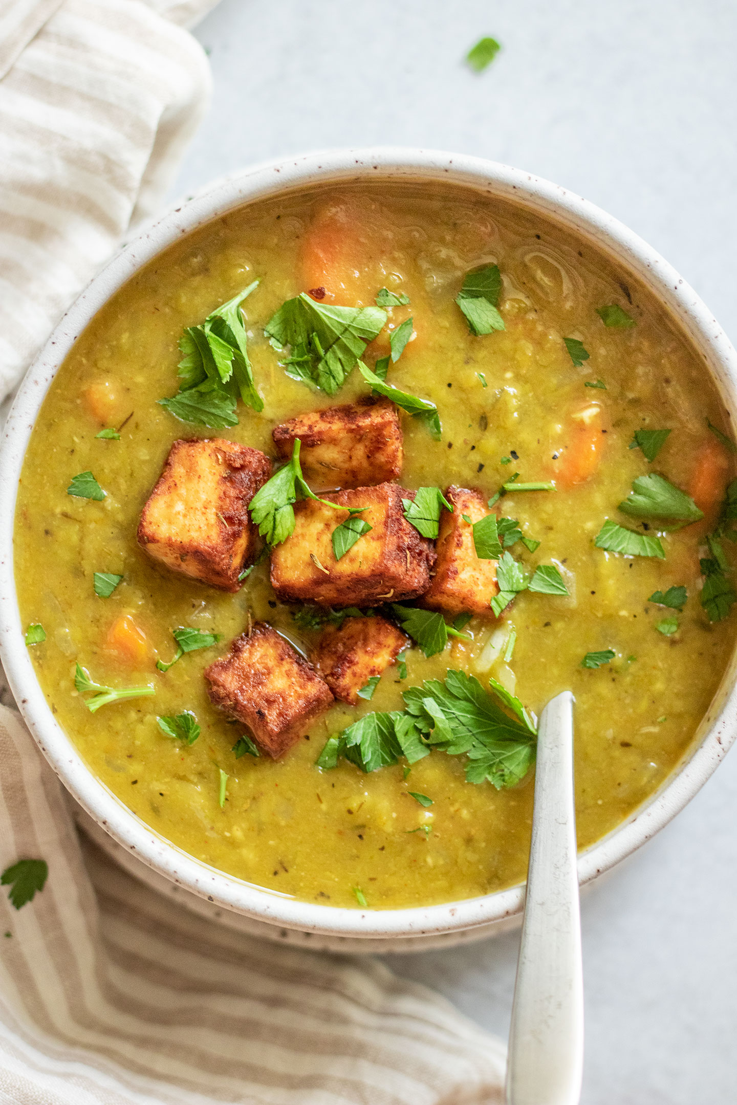 Vegan Split Pea Soup with Smoky Baked Tofu - Plant Based RD