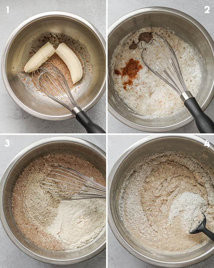 The mixing steps for making these gluten free pancakes.