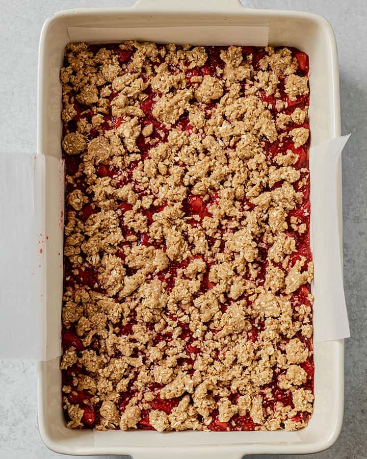 Crumble topping added to the top of the bars.