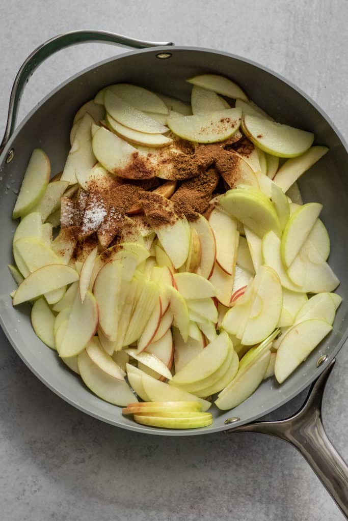 Thinly sliced apples topped with cinnamon, cornstarch, salt, maple syrup and lemon juice.