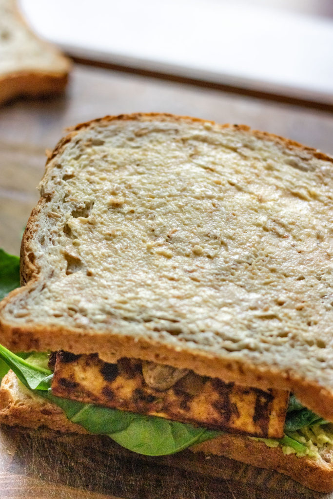Miso butter coated sandwich bread.