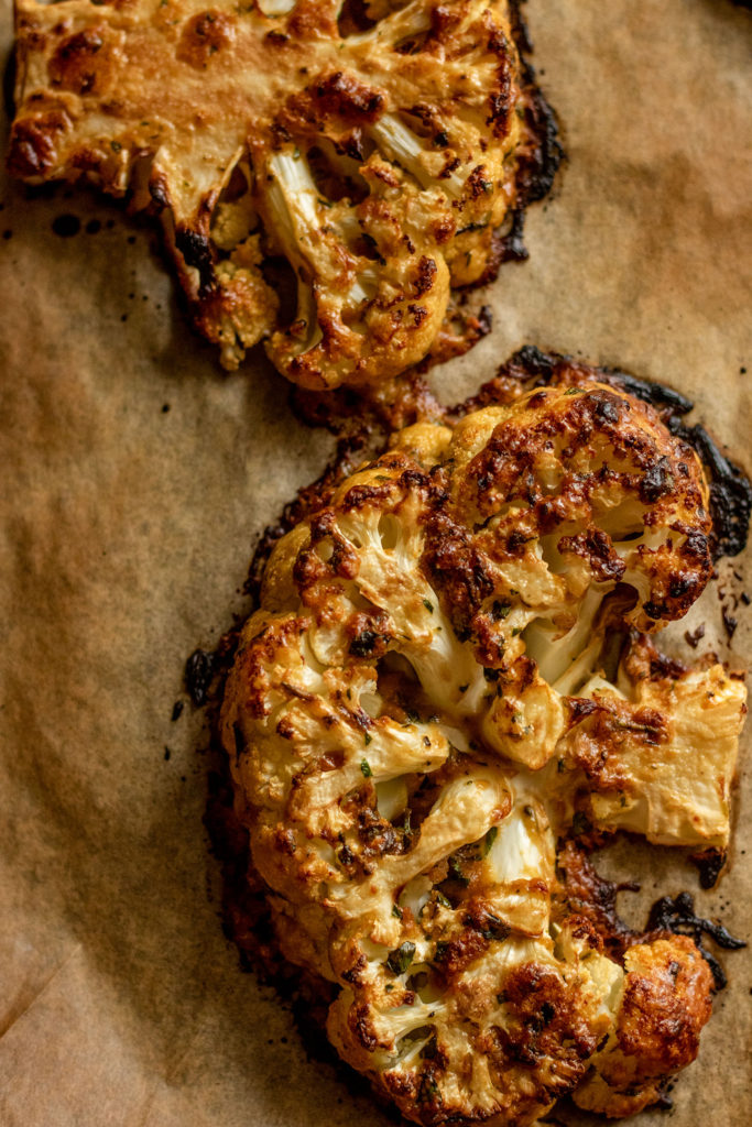 Golden roasted cauliflower right out of the oven.