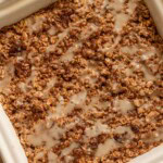 Baked oats drizzled with a simple sugar glaze after baking in the oven.