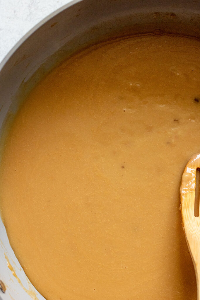 Creamy and smooth gravy after whisking.