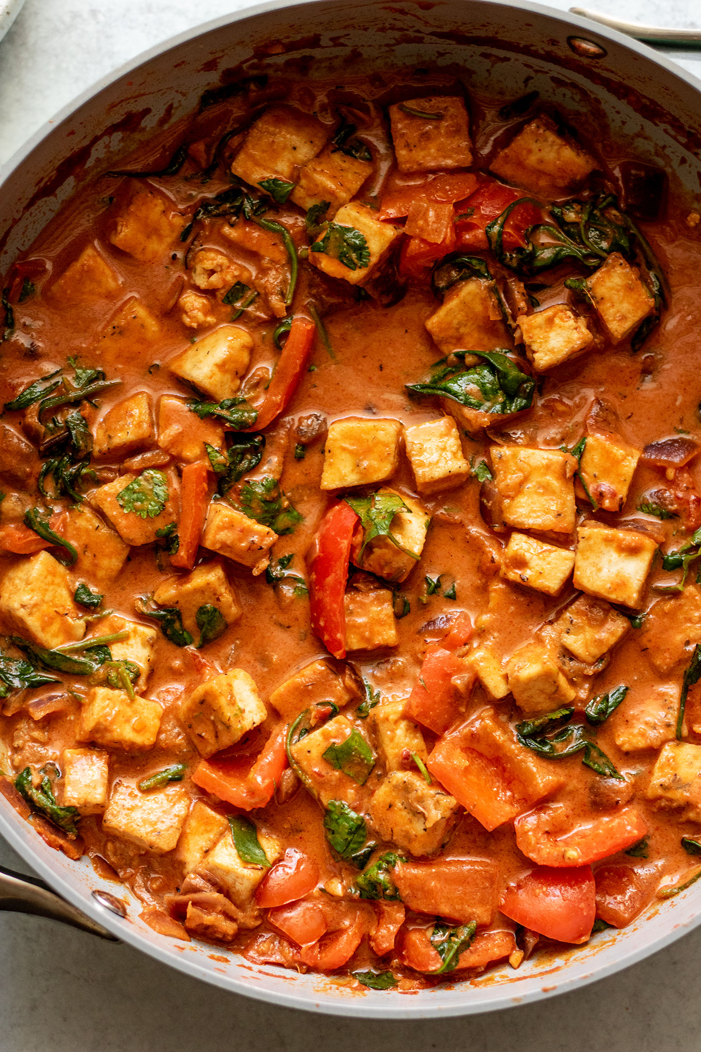 Tofu coated in the creamy peanut butter curry sauce.