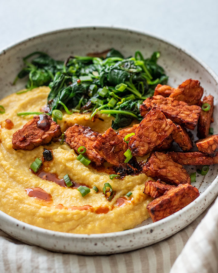 Breakfast Polenta Bowl with Smoky Air Fryer Tempeh