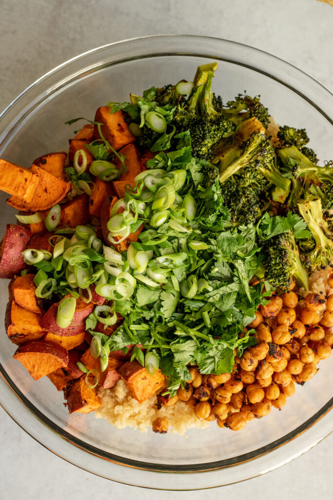 Roasted Sweet Potato Quinoa Salad with Sesame Miso Sauce - Plant Based RD