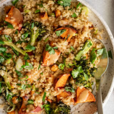 Roasted Sweet Potato Quinoa Salad with Sesame Miso Sauce