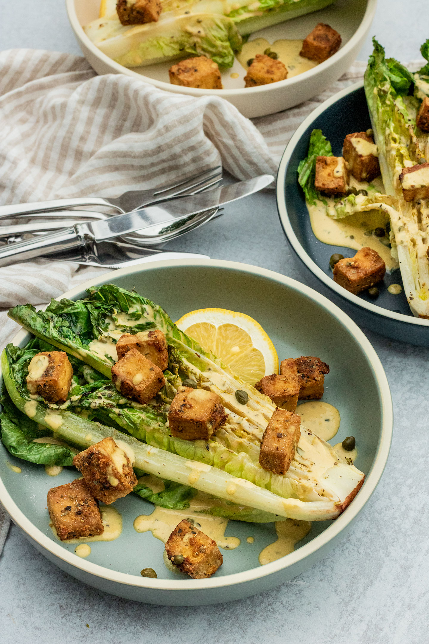 Grilled Vegan Caesar Salad With Crispy Tofu Croutons - Plant Based RD