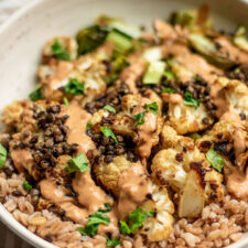 Roasted Cauliflower Bowls with Orange Chipotle Tahini Sauce