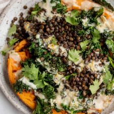 <strong>Roasted Garlic and Lentil Stuffed Sweet Potatoes</strong>