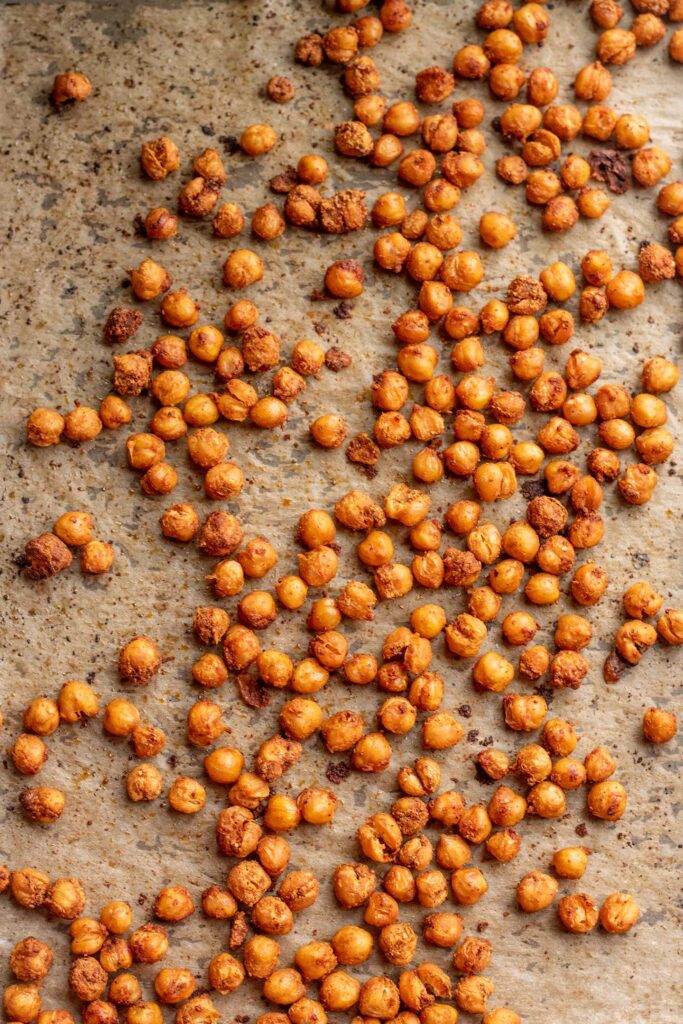 Roasted chickpeas out of the oven.