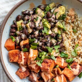 Crispy Roasted Sweet Potato Black Bean Bowl - Plant Based RD