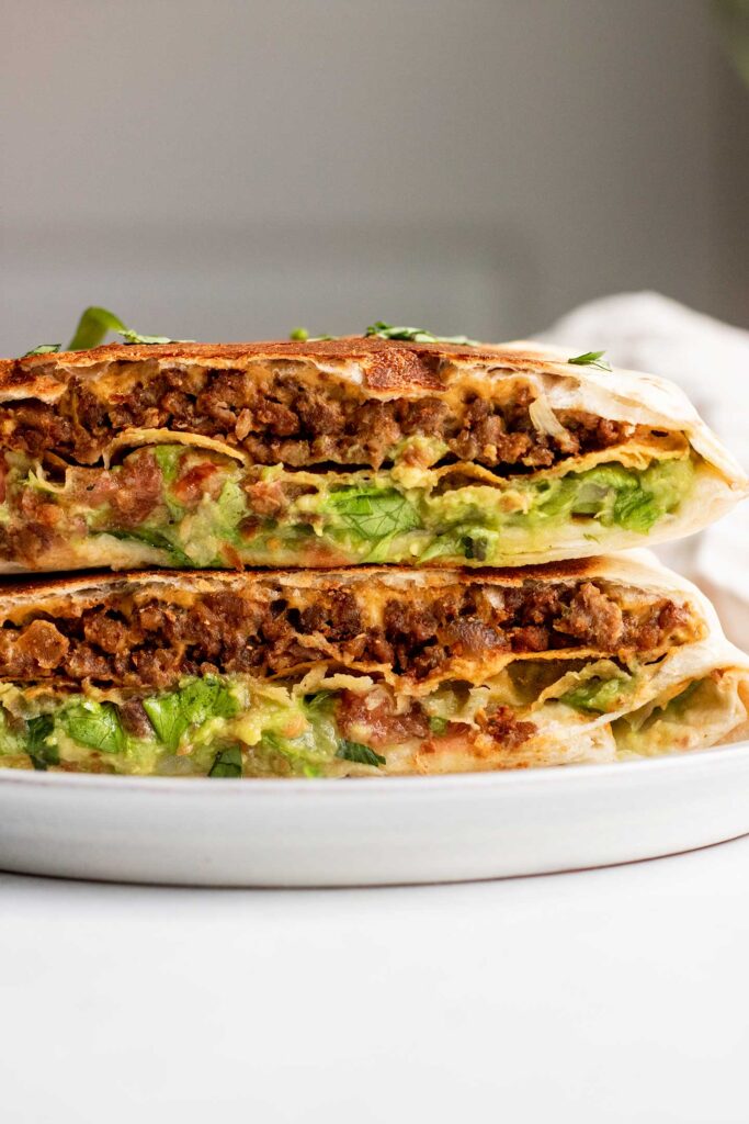 Close up of the crunchwrap filling.