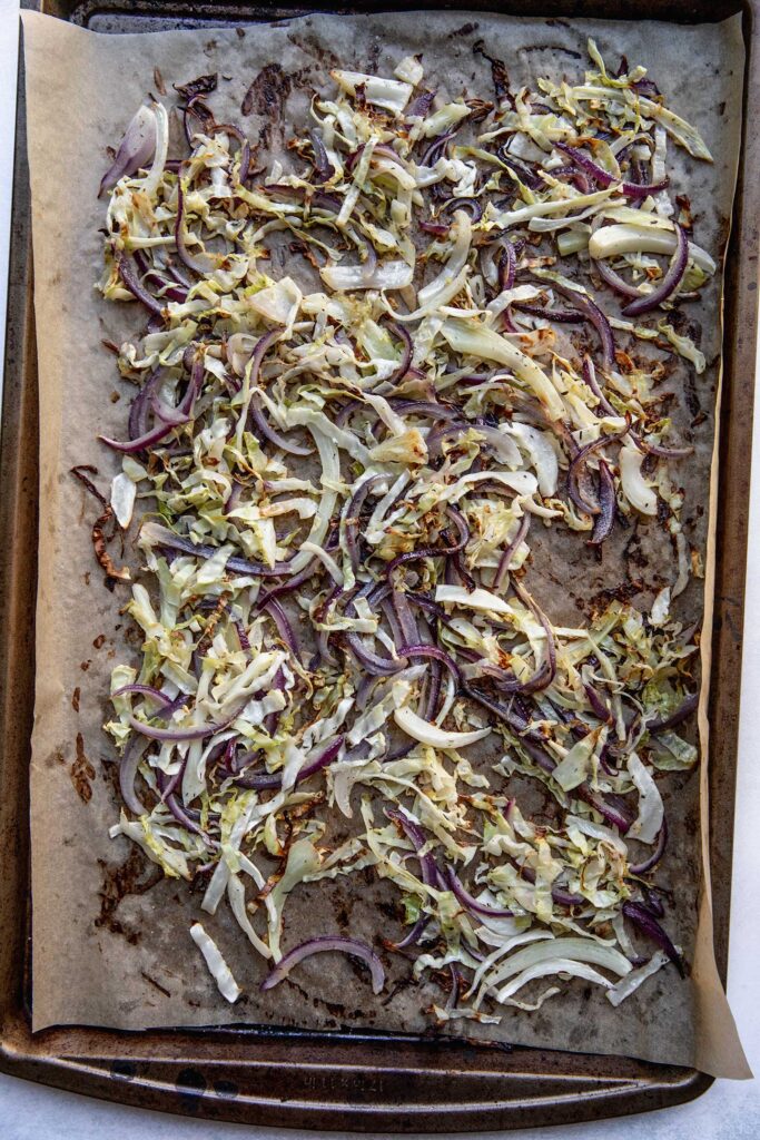 Baked shredded cabbage and onions.