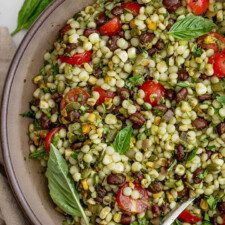 Charred Corn Couscous Salad with Lime Basil Dressing