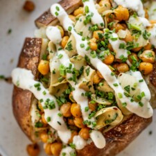 Lemon Chickpea & Artichoke Stuffed Crispy Baked Potato