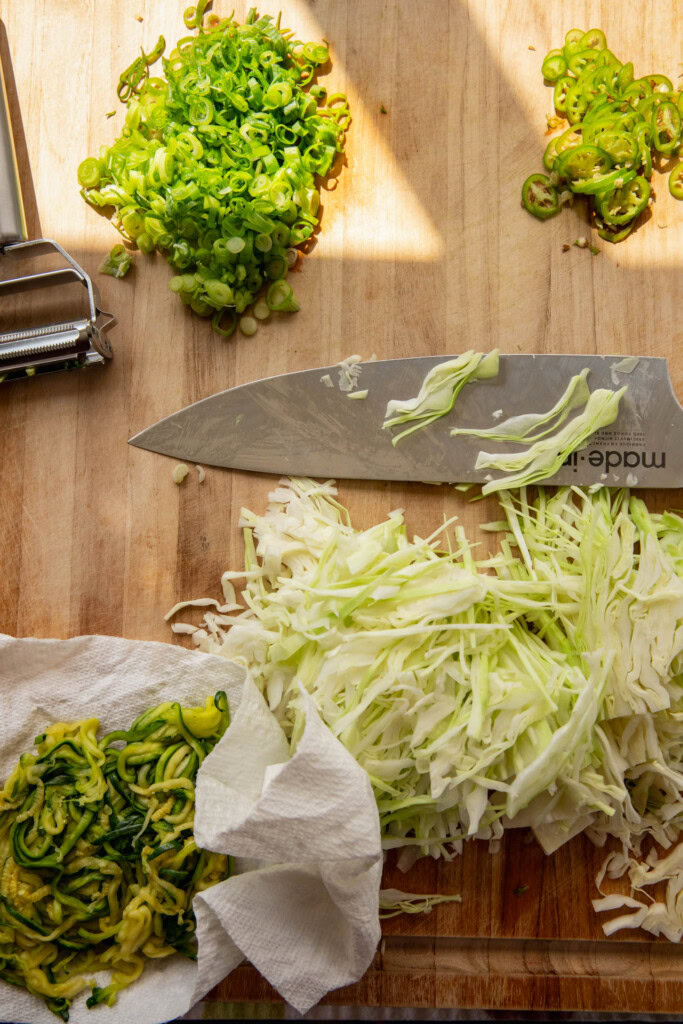 Prepped shredded veggies.