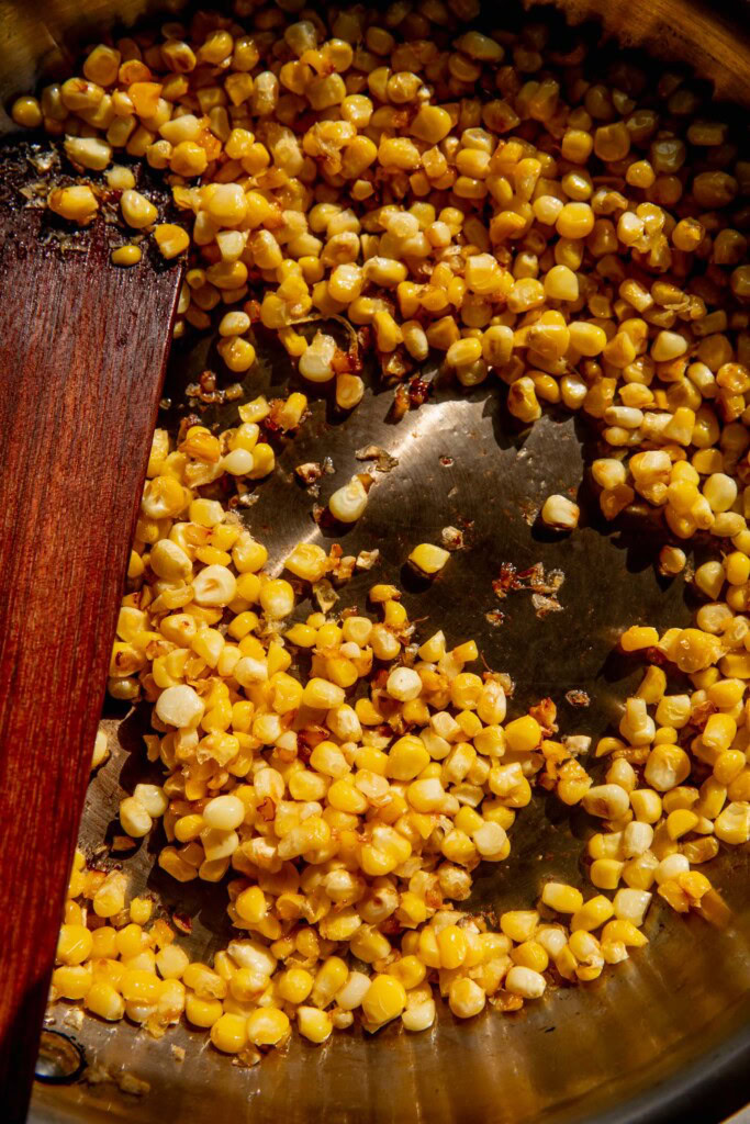 Toasted corn in a pan.