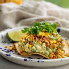 Smashed Bean and Avocado Tostadas with Crispy Corn