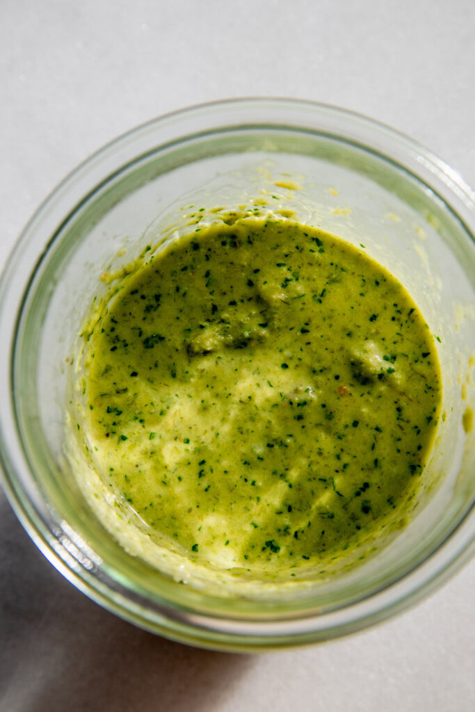Creamy blended scallion dressing.
