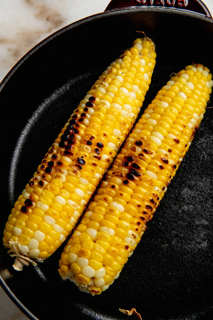 Corn charring in a skillet.