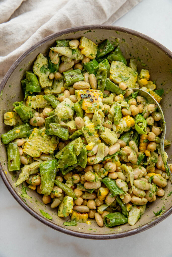 Bean salad mixed together with the zucchini salsa.